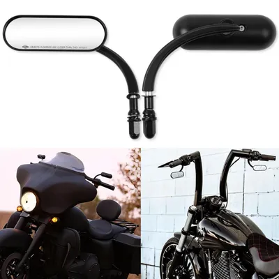 Productafbeelding van Motorfietsspiegel, ovaal, zwart, met schroefdraad M8 of M10, geschikt voor Harley Touring, Cruiser, Chopper, Bobber, Yamaha