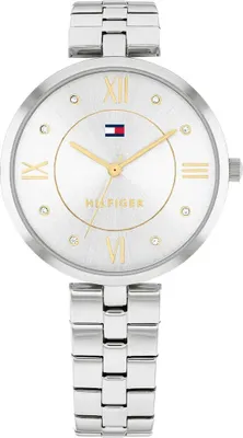 A close-up studio shot of a Tommy Hilfiger watch.