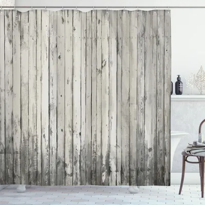 Image de ABAKUHAUS Rideau de douche rustique, image rétro de planches de clôture de jardin anciennes, bois terne et sombre, 175 x 220 cm, gris clair