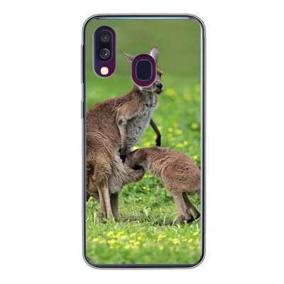 Produktbild von MuchoWow® Handyhülle Schutzhülle Hülle für Samsung Galaxy A40 Känguru - Blumen - Jung Silikon Softcase Handy Hülle - Handy-Tasche