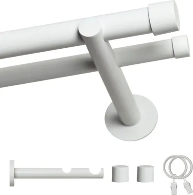 Produktbild von Voppi Gardinenstange Loft 2-läufig 420 cm 25+19 mm weiß, silent Vorhangringe mit Klammern, moderne Vorhangstange, einfache Wandmontage