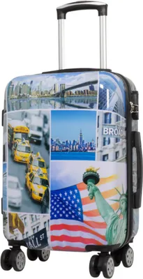 Produktbild von Warenhandel König Hartschalen Trolley NY Liberty, Bordgepäck, Größe M (55 cm x 38 cm x 21 cm), integriertes Zahlenschloss, 360° drehbare Rollen, geringes Gewicht, ineinander verstaubar, Doppelgriffe, Mehrfachteilung