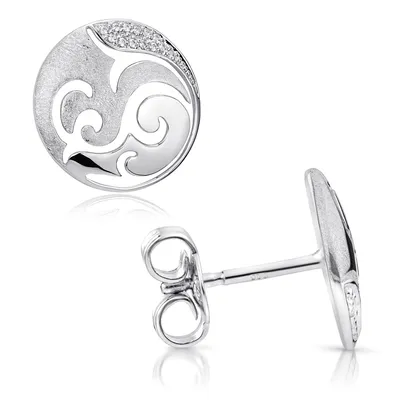 Produktbild von MATERIA Damen Ohrstecker Silber 925 rhodiniert - Runde Ohrringe Stecker Blumen Ornamente mit Zirkonia SO-388-Silber