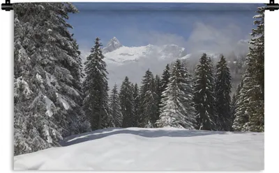 Produktbild von MuchoWow® Wandteppich Wandbehang Die schneebedeckten Bäume in den Bergen schaffen eine weihnachtliche Atmosphäre 120x80 cm Tapisserie Dekoration Wandtuch - Wanddekorationen - Wandtücher