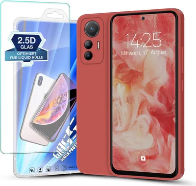 Produktbild von Hülle für Xiaomi 12 Pro mit 9H Displayglas Displayschutz Plus Case Cover Bumper Silikon Softgrip Schutzhülle Farbe: Rot