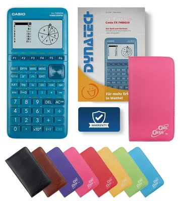 Produktbild von Casio FX-7400 G III Grafikrechner mit Schutztasche pink und Fachbuch
