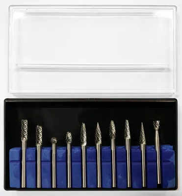 Produktbild von Set hochwertige Fräser, Wolframcarbid (10 Stück, 6,35 mm Schaft)