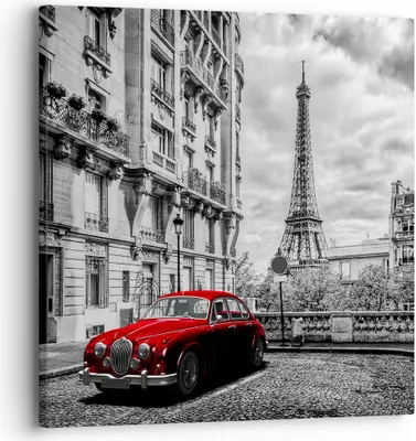 Produktbild von Bild auf Leinwand - Leinwandbild - Auto Eiffle Straße Gebäude - 30x30cm - Wand Bild - Wanddeko - Leinwanddruck - Bilder - Kunstdruck - Wanddekoration - Leinwand bilder - Wandkunst - AC30x30-3214