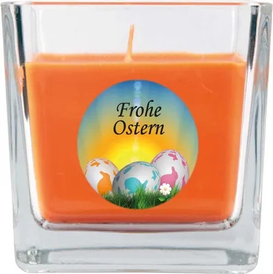 Zdjęcie produktu dla Świeca zapachowa jako prezent wielkanocny (zapach melona spadziowego), wzór: pisanki - świeca jako dekoracja wielkanocna - 190g. Wosk o czasie palenia ok. 50 godzin