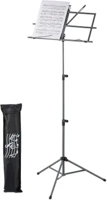 Produktbild von Famanu Musikständer verstellbar - 140x53x49 cm - für Gitarre, Violine, Gesang - Metall - grau