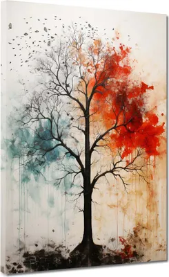 Produktbild von Baum im Herbst und Winter Leinwandbild Wandbild Kunstdruck XL Wanddeko: 120x160x4cm
