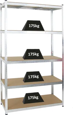Zdjęcie produktu dla Regał do dużych obciążeń Giant Ragnar | Wys. x szer. x gł. 200x120x50 cm | 5 poziomów z płyty MDF | Obciążenie półki 175 kg | Galwanizowany