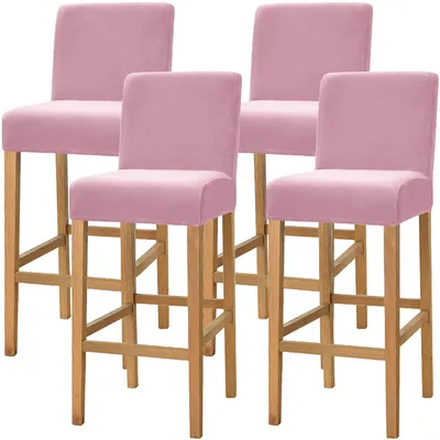 Samt-Barhockerbezüge, 4er-Set, Rosa, elastisch