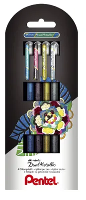 Zdjęcie produktu dla Pentel Dual Metallic, Długopis z wkładem, Wielobarwny, Czarny, Niebieski, Złoto, Srebrny, Plastik, 0,5 mm, 4 szt.