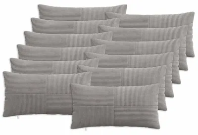 Image de Housse de coussin vidaXL, lot de 12, modèle ALMELO, gris clair, 40 x 80 cm, matière : cord