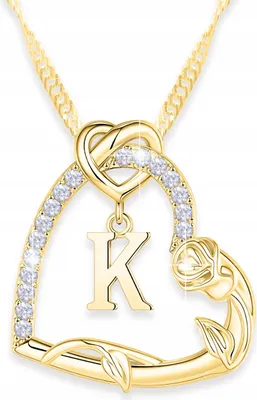 Immagine prodotto di Catena d'oro con ciondolo a cuore e rosa con iniziale K, argento 925
