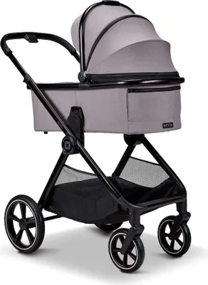 A studio shot of a baby stroller.