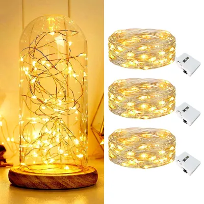 LED-Lichterkette 3er-Set, 2 m, 20 LEDs, warmweiß, batteriebetrieben