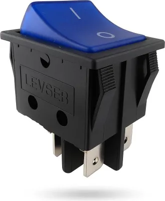 Produktbild von Wippenschalter, 2 polig (4pin) 16A 250VAC 30x22mm Blau Wippe beleuchtet