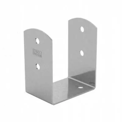 A metal post bracket on a white background.