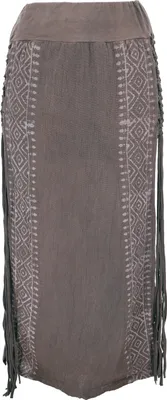 Produktbild von Langer Boho Fransenrock, Sommerrock, Lagenrock - Dunkelbraun, Damen, Baumwolle, Röcke