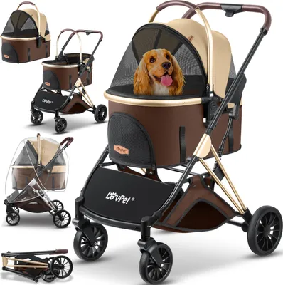 Produktbild von LOVPET® Hundewagen 3in1 Hundebuggy Hundebox Transporttasche 360° Große Räder Faltbar klappbar Haustiere Buggy mit Netzfenstern & Regenschutzabdeckung Jogger Katzenbuggy für kleine Hunde Katzen