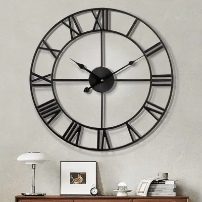 Produktbild von Römische Wanduhr, vintage, metallisch, leise tickende, schwarz, 40 cm