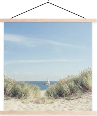 Produktbild von MuchoWow® Textilposter Boot - Meer - Strand 60x60 cm mit holzfarbenen Rahmen - Wanddekoration