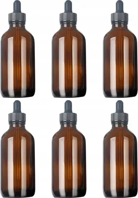 Zdjęcie produktu dla Butelki szklane bursztynowe z kroplomierzem 120 ml 6 szt