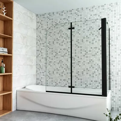 Produktbild von AICA 100cmx140cm Schwarz Badewannenaufsatz 6mm NANO ESG-glas mit 75cm Schwarz Seitenwand 2-teilig Faltwand Badewannenfaltwand Duschabtrennung Duschwand