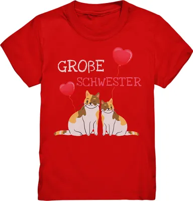 Produktbild von Große Schwester Shirt Katzen Liebe Große Schwester Geschenk – Red / 122/128 (7-8)