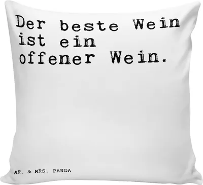 Produktbild von Mr. & Mrs. Panda Deko Kissen Der beste Wein ist... - Weiß - Geschenk, kuschelkissen 40x40, Zitate, Sofakissen, schöner Spruch, bedruckt, Trinkspruch, Sofa, Weintrinker