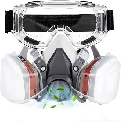 Produktbild von Atemschutzmaske Halbmaske mit Filtern und Schutzbrille Weiß