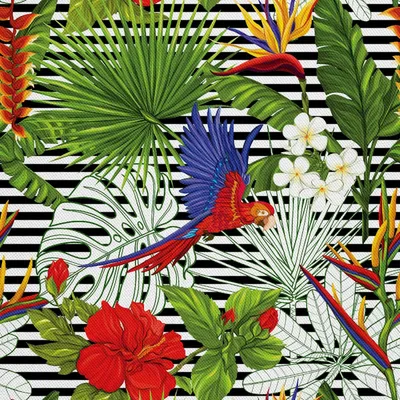 Immagine prodotto di OUTDOOR DECOSTOFFE OXFORD - Motivo pappagallo e piante tropicali