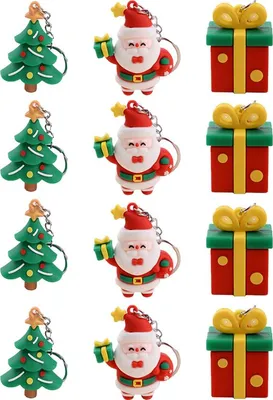 Produktbild von 12 Stück Weihnachts-Schlüsselanhänger, dreidimensionaler Cartoon, niedliche Weihnachtsanhänger für Rucksäcke, Buskarten, Geschenke