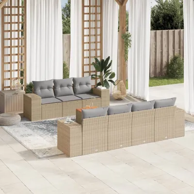 Produktbild von CLORIS 8-tlg. Garten-Sofagarnitur - mit Kissen - Beige Poly Rattan - Gartenmöbelgarnituren LL0000256854