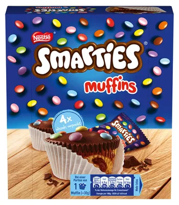 Immagine prodotto di Mini muffin Smarties a base di pasta di marmo con cioccolato fondente 4 x 30g