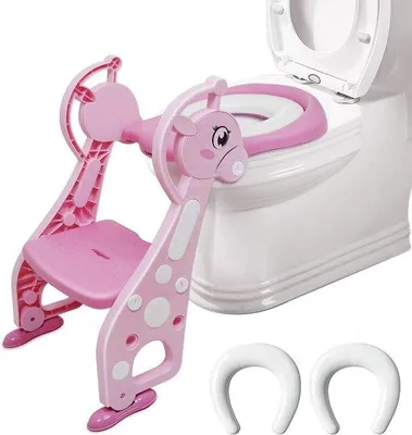 Produktbild von Toilettentrainer mit Treppe - Stuhltraining. Toilettensitz. Toilettensitz. Kinder-Toilettentrainer. Stuhltraining für Kinder im Alter von 2-7 Jahren. Mit 2 Polstern