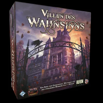 A board game box with a spooky mansion illustration.