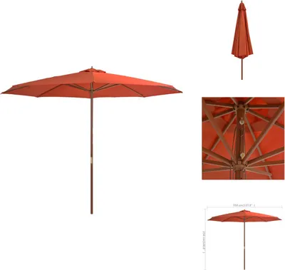 Image de vidaXL Parasol avec mât en bois 350 cm Terracota - Parasols & ombrelles