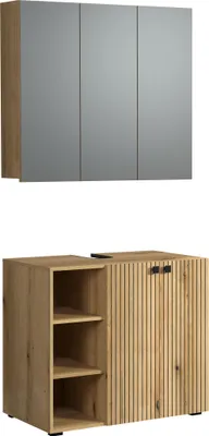 Produktbild von trendteam Bad 2-teilige Kombination PureBliss, Evoke Eiche Melamin/Schwarz, B/H/T ca. 90/186/53 cm