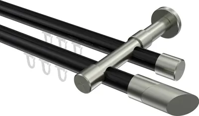 Produktbild von Interdeco Innenlaufstange / Gardinenstange mit Innenlauf Schwarz / Edelstahl-Optik, Typ Prestige Verano (Schräge Bicolor), 20 mm Ø 2-läufig, 420 cm