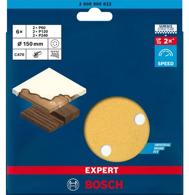 Image de Disques abrasifs BOSCH EXPERT C470 bois et peinture - Ø150 mm G60/120/240 - 6 disques - 2608900822