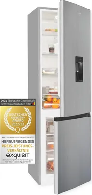 Produktbild von Exquisit Kühl-Gefrierkombination KGC265-70-WS-040D inoxlook | 260 L Volumen | Kühlgefrierkombination freistehend mit Wasserspender | Alarm | 4 Sterne gefrieren