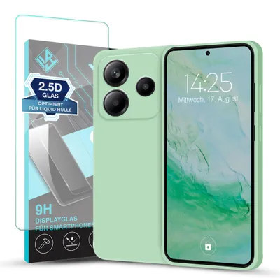 Produktbild von Hülle für Xiaomi Redmi Note 14 5G mit 9H Displayglas Displayschutz Case Cover Bumper Smartphone Softgrip Schutzhülle Farbe: Türkis