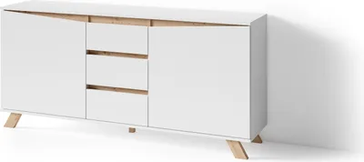 Produktbild von byLIVING Kommode Valentin, Sideboard Breite 160 cm, matt weiß, Applikation in Eichen-Optik