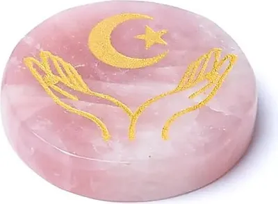 Image de Disque Minéral Gravé Aiguilles Quartz Rose Lune Et Etoile - ±5cm Lot De 2 Pcs