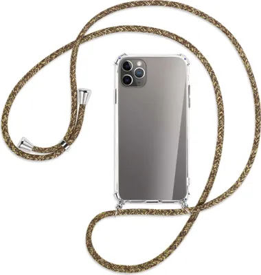 Produktbild von Handykette Backcover-Schutzhülle mit Band (Metall silberfarben) für Apple iPhone 11 Pro Max - braun+beige