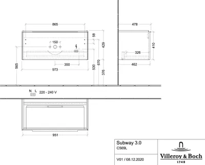 Produktbild von Villeroy & Boch C569L0VN WTUS Subway 3.0 L0 973x429x462mm m.