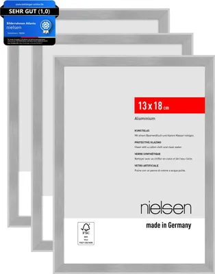Produktbild von nielsen Aluminium Portraitrahmen, Bilderrahmen 3er SET Atlanta, 13 x 18 cm, Struktur Silber Matt